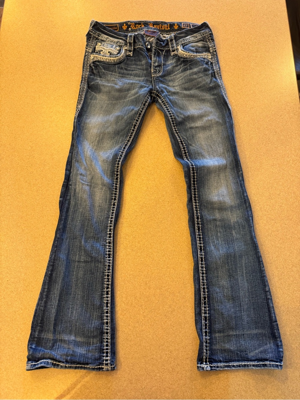 Rock Revival Women's Wide Leg Jeans in Dark Blue with Contrast Stitching